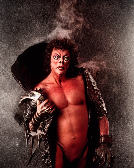 prompthunt: tim curry as darkness from ridley scott's movie studio lighting, photoshoot in the style of atmospheric smoke