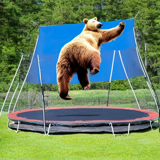 prompthunt: a Giant Grizzly bear jumping on a trampoline