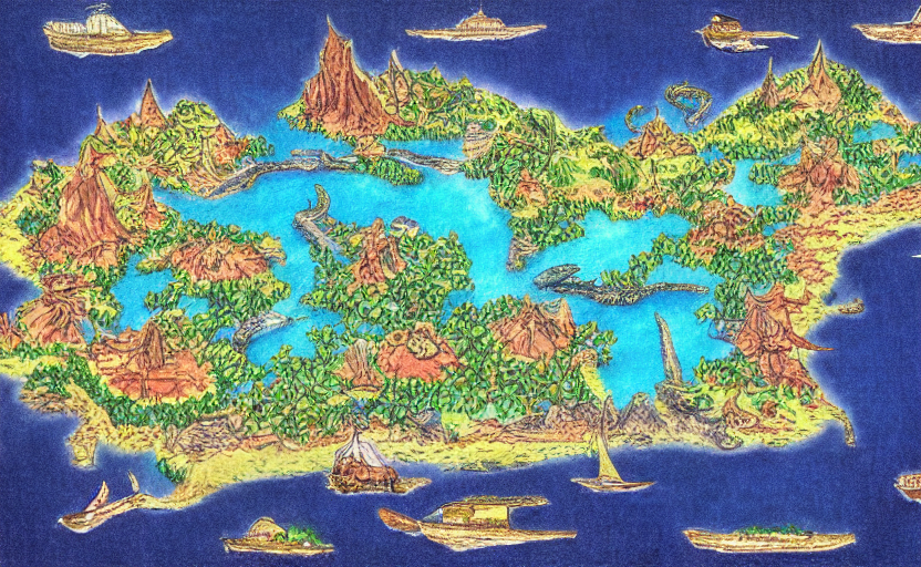 prompthunt fantasy island map, drawn with crayons, detailed