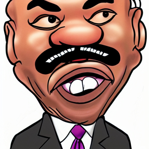 an exaggerated caricature illustration of Steve Harvey