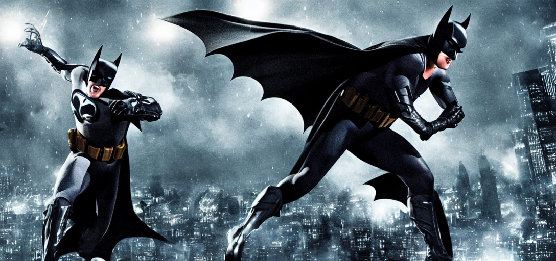 prompthunt: Old Michael Keaton Batman fighting in modern Gotham city movie,  4K