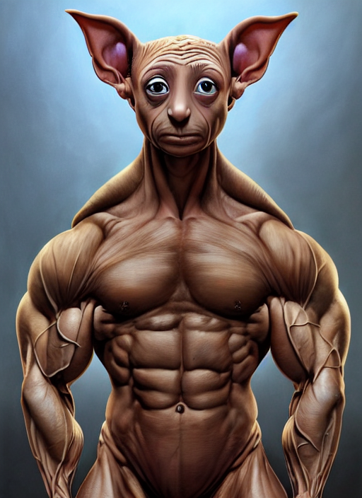 prompthunt: dobby the house elf as a bodybuilder, flexing, big muscles ...