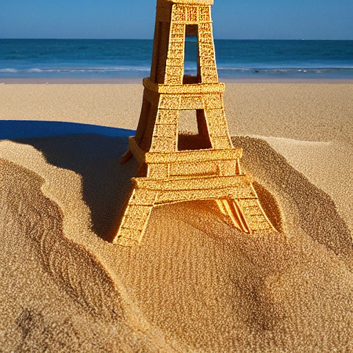 eiffel tower made of sand on the beach