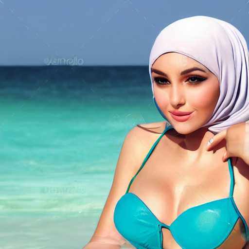 prompthunt: hijab girl with bikini, realistic photo shoot,