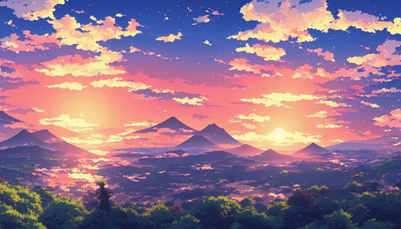 an anime landscape!! view of japan in the sunset by makoto shinkai from your name, masterpiece, the comet is striking the sky