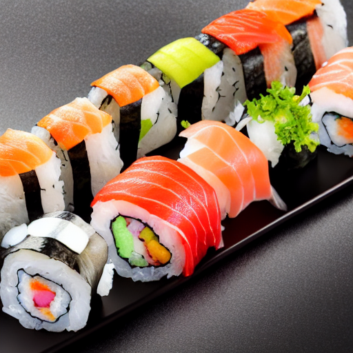 Close - up food photography of sushi set, ultra - realistic, low