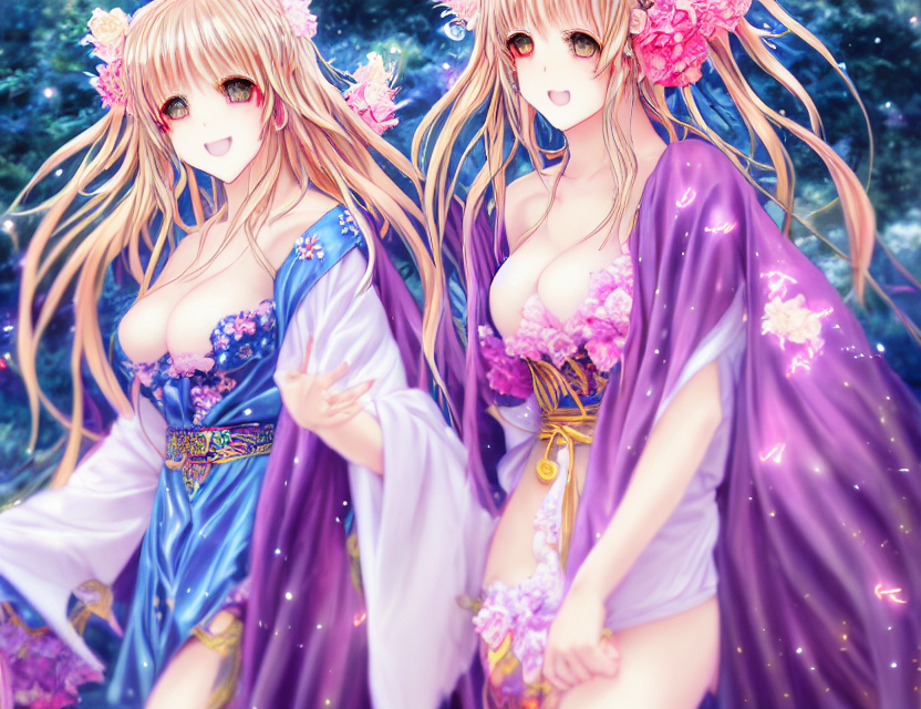prompthunt: two beautiful anime siberian girls wear fantasy sexy kimono in  festival | | sunny night, full moon, dreamlike art, realistic shaded,  smile, good looking, hyper details, 4 k realistic, cryengine, realistic