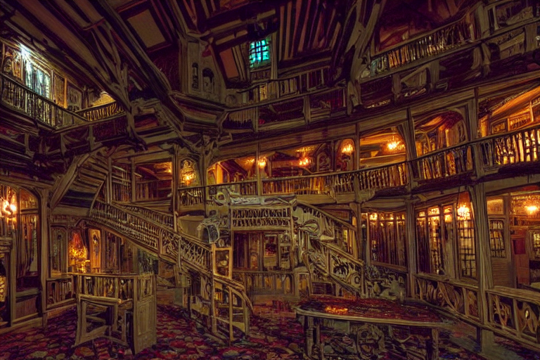 prompthunt full color photo of the interior of the spooky winchester