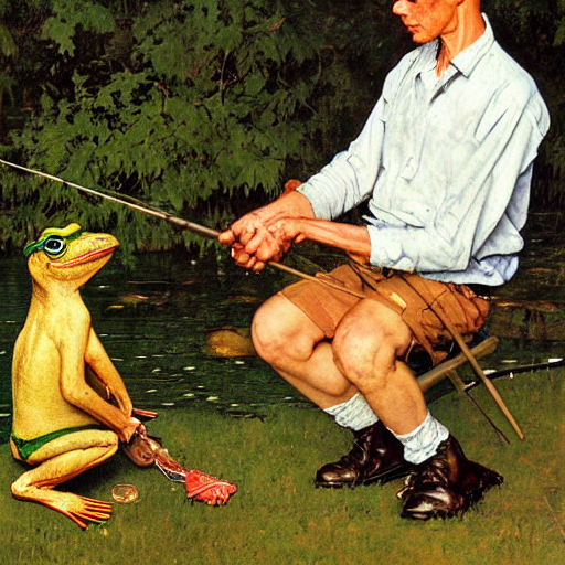 prompthunt: pepe the frog fishing by norman rockwell