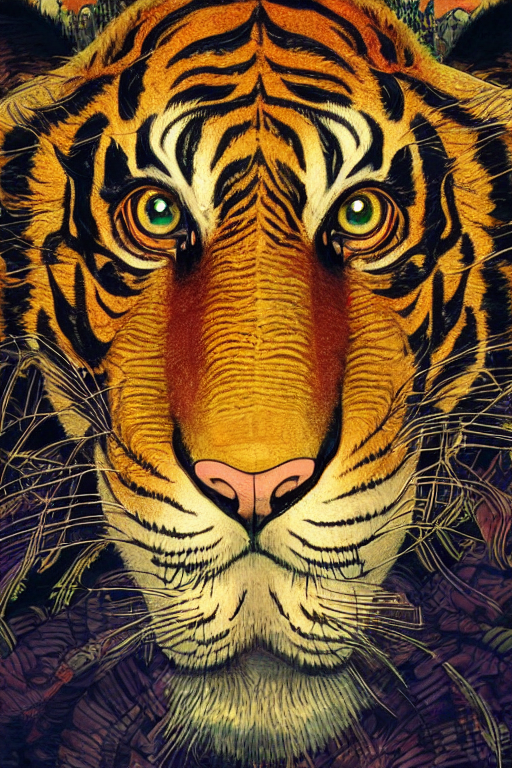 prompthunt: a beautiful hyperdetailed illustration of absolutely beautiful  tiger head design, from china, solid background, perfectly shaded,  atmospheric lighting, style of studio ghibli, makoto shinkai, raphael  lacoste, louis comfort tiffany, artgerm ...