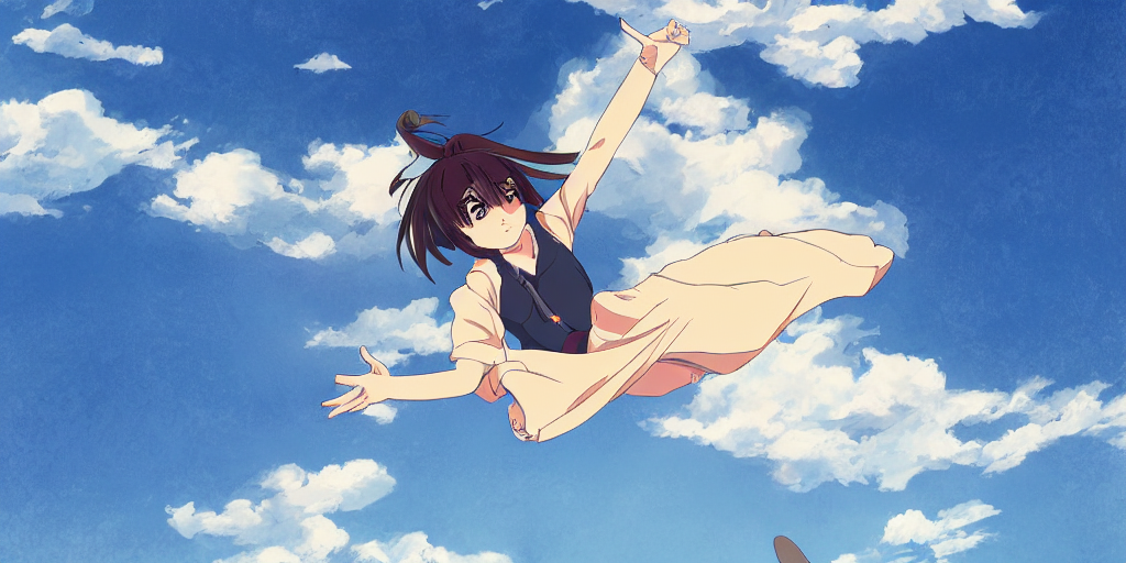 Girl Flying In The Sky Drawing