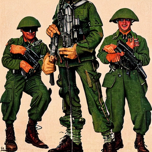 soldier and comrads and pepe the frog by norman rockwell