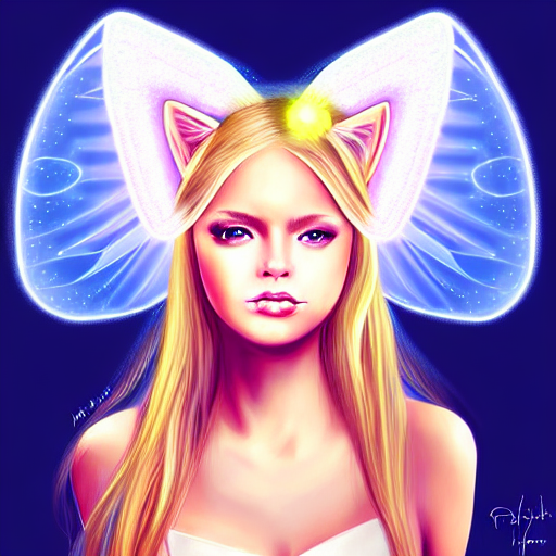 prompthunt: Portrait of a girl angel with blonde hair cat ears glowing halo  wings fantasy intricate elegant highly detailed digital painting a