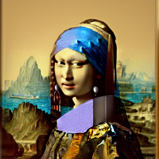 prompthunt: mona lisa as the girl with the pearl earring in the style of  vermeer, desaturated, minimalistic, soft skin tones