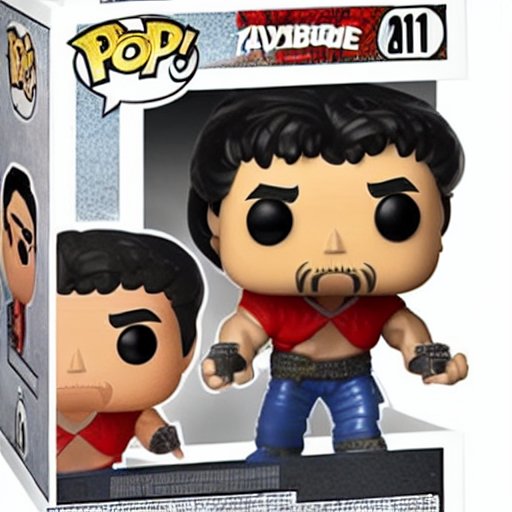 prompthunt: a Funko Pop collectible of Sylvester Stallone Rambo. red  headband. holding in one hand automatic rifle