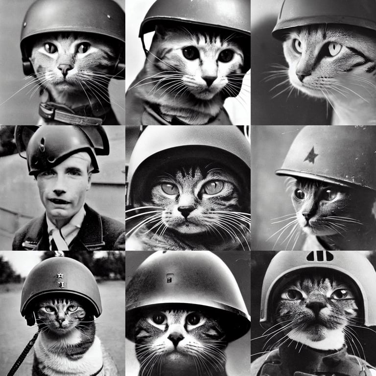 prompthunt: Close up of a cat wearing a soldier helmet in the battle ...