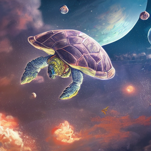 prompthunt: Pardubice city,flying in space on a back of giant space turtle,  detailed, 4k,painted as a game concept art