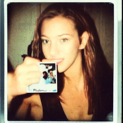 prompthunt: a Polaroid selfie photo taken by a hot college girl at a party