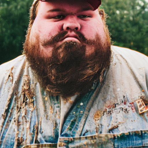 prompthunt: obese redneck man with long beard wearing dirty and ...