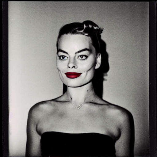 prompthunt: A polaroid of margot robbie portrait in 1950s in front of a  beach lens flare
