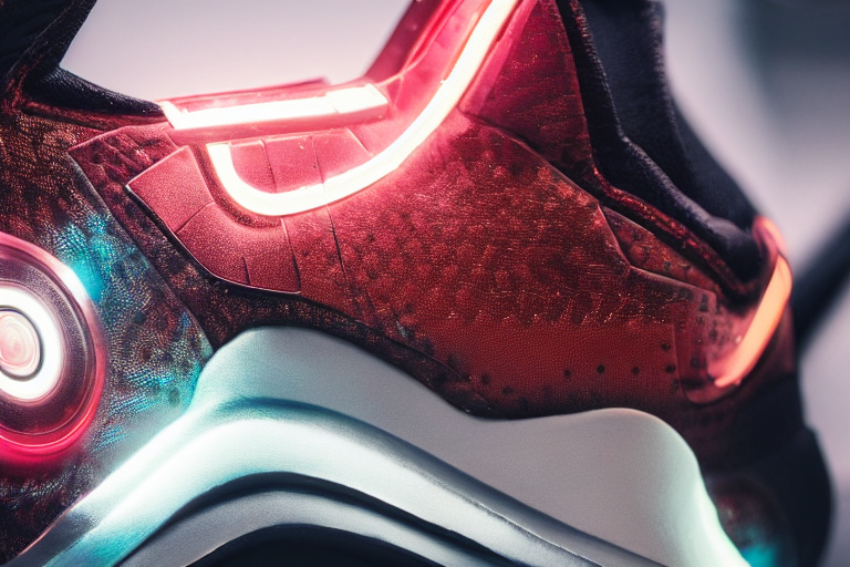 prompthunt: mid product still of The New metallic Ironman Nike sneakers  with glowing arc reactor swoosh, 4k