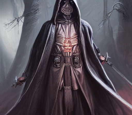ww 1 sith sorcerer, hooded cloaked sith lord, full head shot, covet death, full character concept art, highly detailed matte painting intricately beautiful, intricately detailed by dom qwek by darren bartley
