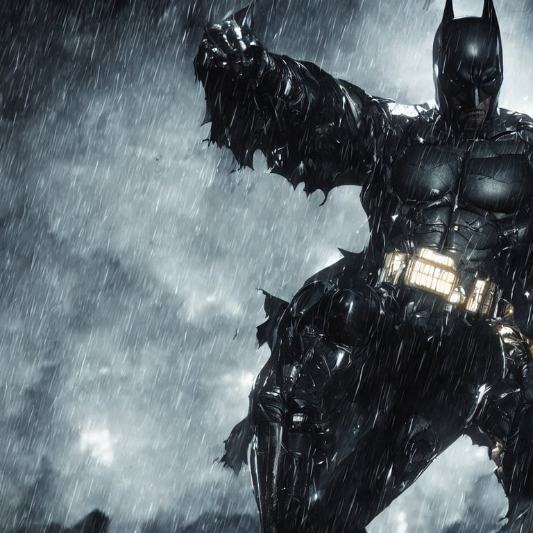 prompthunt: batman from the arkham knight game, realistic, well detailed, 4  k,