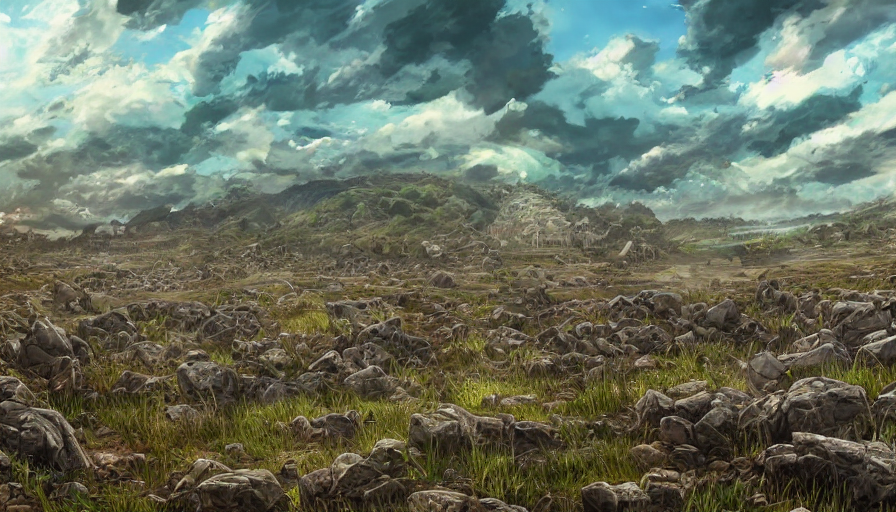 prompthunt: the beautiful, dreamy, wistful view of a battlefield after war  filled with blood. hyperrealistic anime background illustration by kim jung  gi, colorful, extremely detailed intricate linework, smooth, super sharp  focus, bright