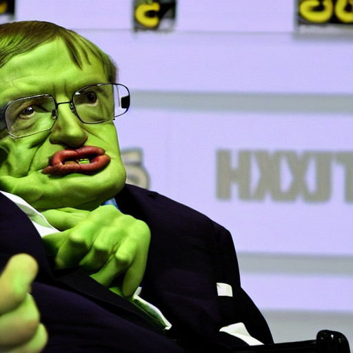 prompthunt stephen hawking cosplaying as the hulk, stephen hawking