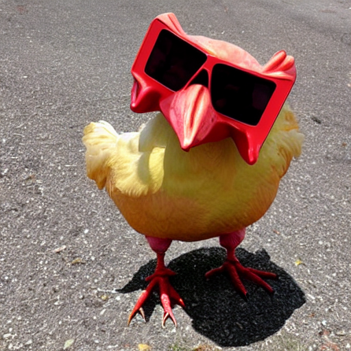 prompthunt: funky chicken wearing big sunglasses in real life, grainy,  found footage, horror
