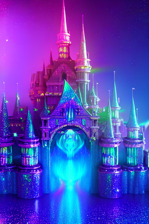 prompthunt iridescent holographic multicolored glitter fantasy castle