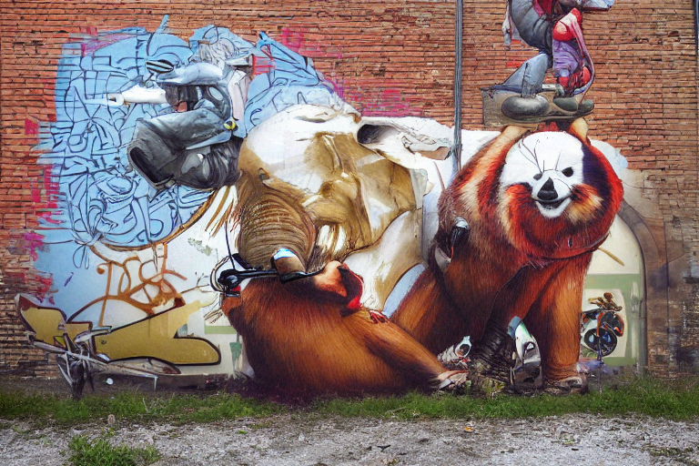 prompthunt: a graffiti illustration by stom 5 0 0 and etam cru, of red  pandas riding an elephant motorbike