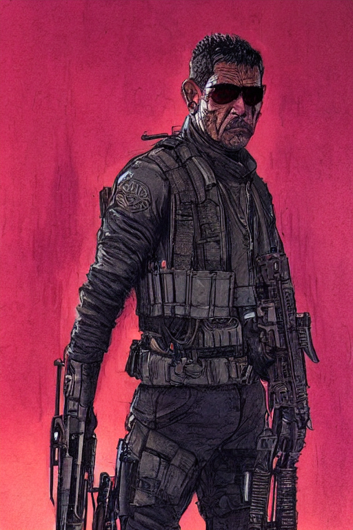 Hector. Deadly blackops mercenary in tactical gear. Blade Runner 2049. concept art by James Gurney and Mœbius.