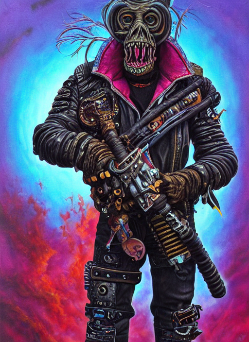 cyberpunk personage in a punk rock suit standing in