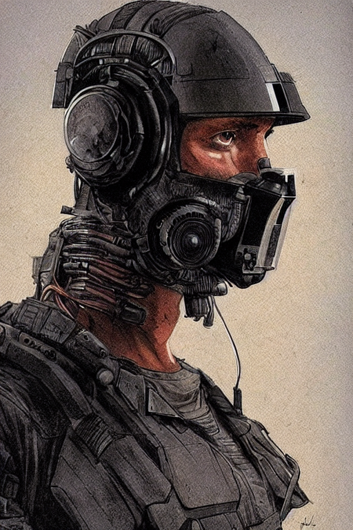prompthunt: teddy. blackops mercenary in near future tactical gear, stealth  suit, and cyberpunk headset. Blade Runner 2049. concept art by James Gurney  and Mœbius.