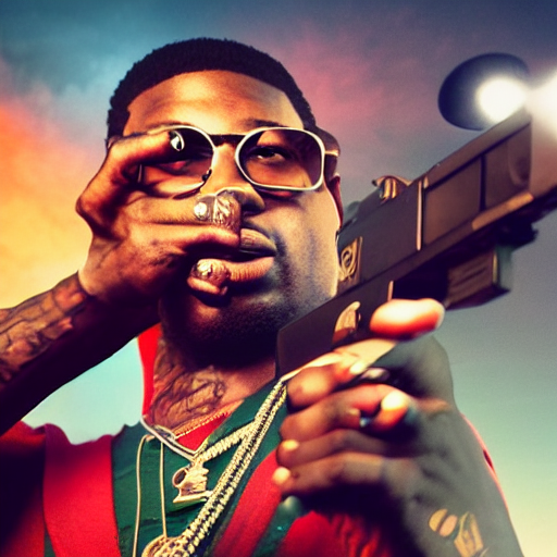 prompthunt: angry gucci mane shooting and terrorizing people in the hood,  8k resolution, full HD, cinematic lighting, award winning, anatomically  correct