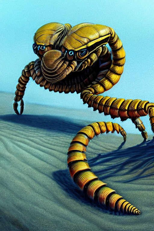 prompthunt: hyperrealistic close - up sand worm scorpion monster highly  detailed concept art eric zener elson peter cinematic hard yellow lighting  high angle hd 8 k sharp shallow depth of field, inspired