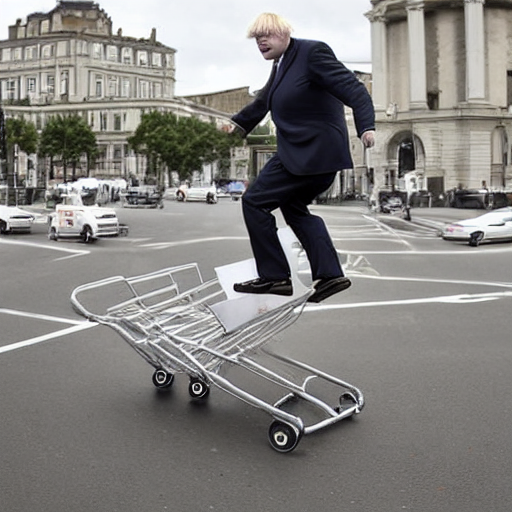 prompthunt Wide Angle Photo of Boris Johnson doing Jackass shopping