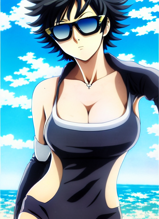 prompthunt: anime portrait of fubuki from one punch man as a handsome  woman, wearing sunglasses and two - piece swimsuit, yusuke murata, ilya  kuvshinov, anime, pixiv top monthly, trending on artstation, cinematic