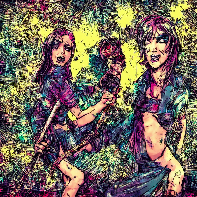 prompthunt: punk girl with a spiked baseball bat, hdr, vibrant colors,  comic book art