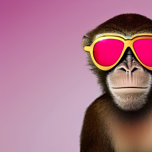 prompthunt: A monkey with golden sunglasses on, Holds a lot of dollars,  pink background, studio lighting, 4k, award winning photography
