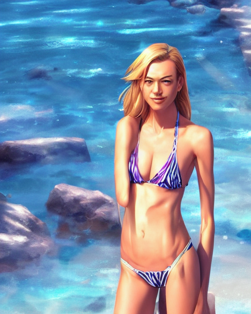 prompthunt: yvonne strahovski, very sexy bikini outfit, medium shot,  visible face, detailed, perfectly shaded body, perfectly shaded face,  atmospheric lighting, by makoto shinkai, stanley artgerm lau, wlop,  rossdraws