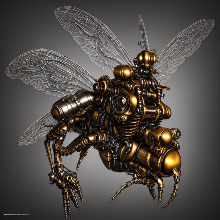 prompthunt: steampunk cybernetic biomechanical hornet with wings, 3 d ...