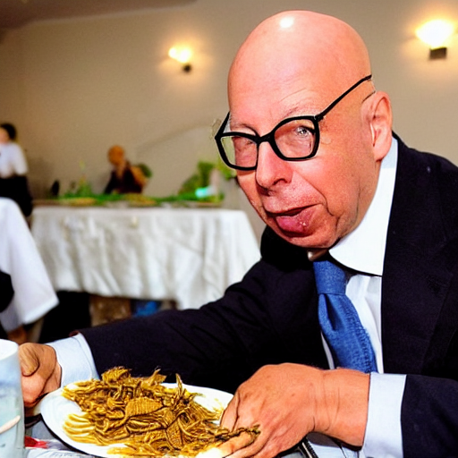 prompthunt klaus schwab eating very delicious fried grasshoppers