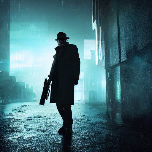 prompthunt A detective in trench coat falling out of a building