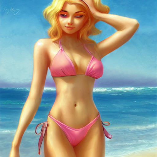 prompthunt: beautiful princess peach in a bikini on the beach drawn by  charlie bowater