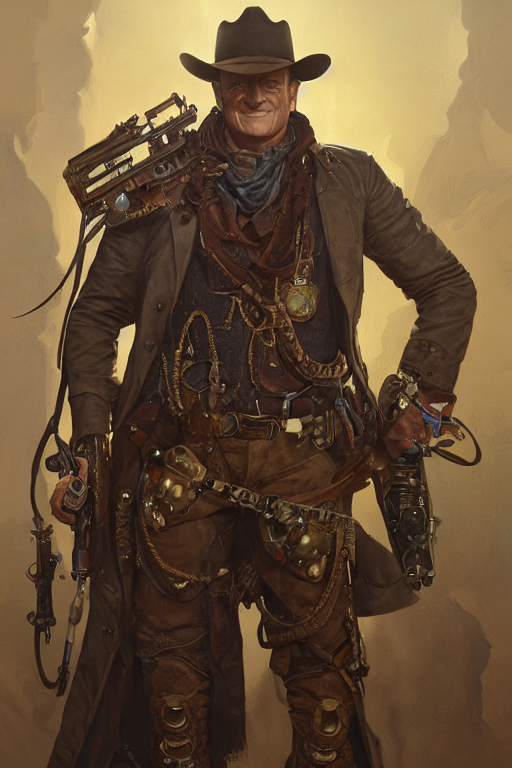 prompthunt: john wayne as a steampunk cyborg gunslinger, portrait ...