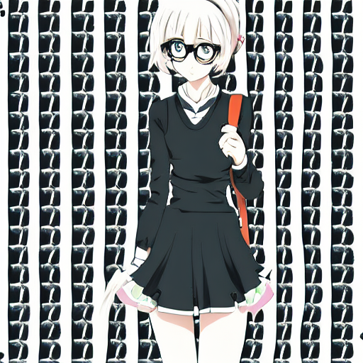 prompthunt: Anime Girl. High-Angle shot. 2d Anime Manga drawing. Glasses,  cute look. form-fitting conservative knit outfit. Sharp colors, detailed.  2d art. Kawaii
