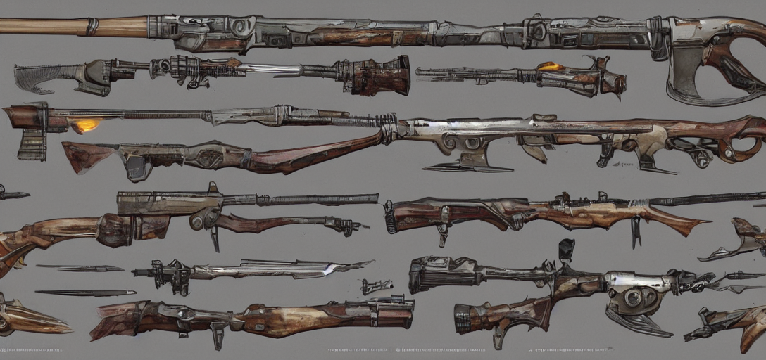 prompthunt Concept art of Fallout 4 weapons