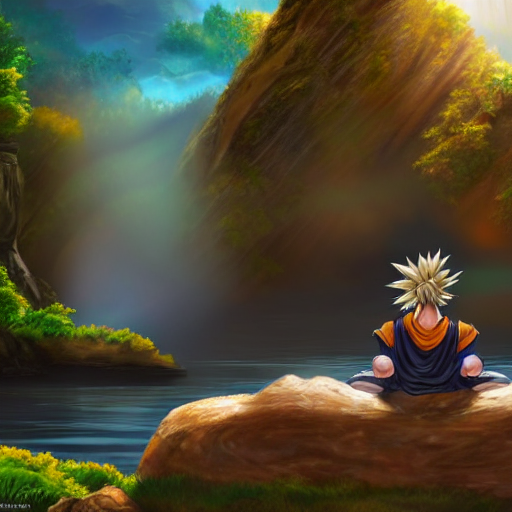 Goku Meditating Waterfall Forest Dragon Ball Live Wallpaper - MoeWalls